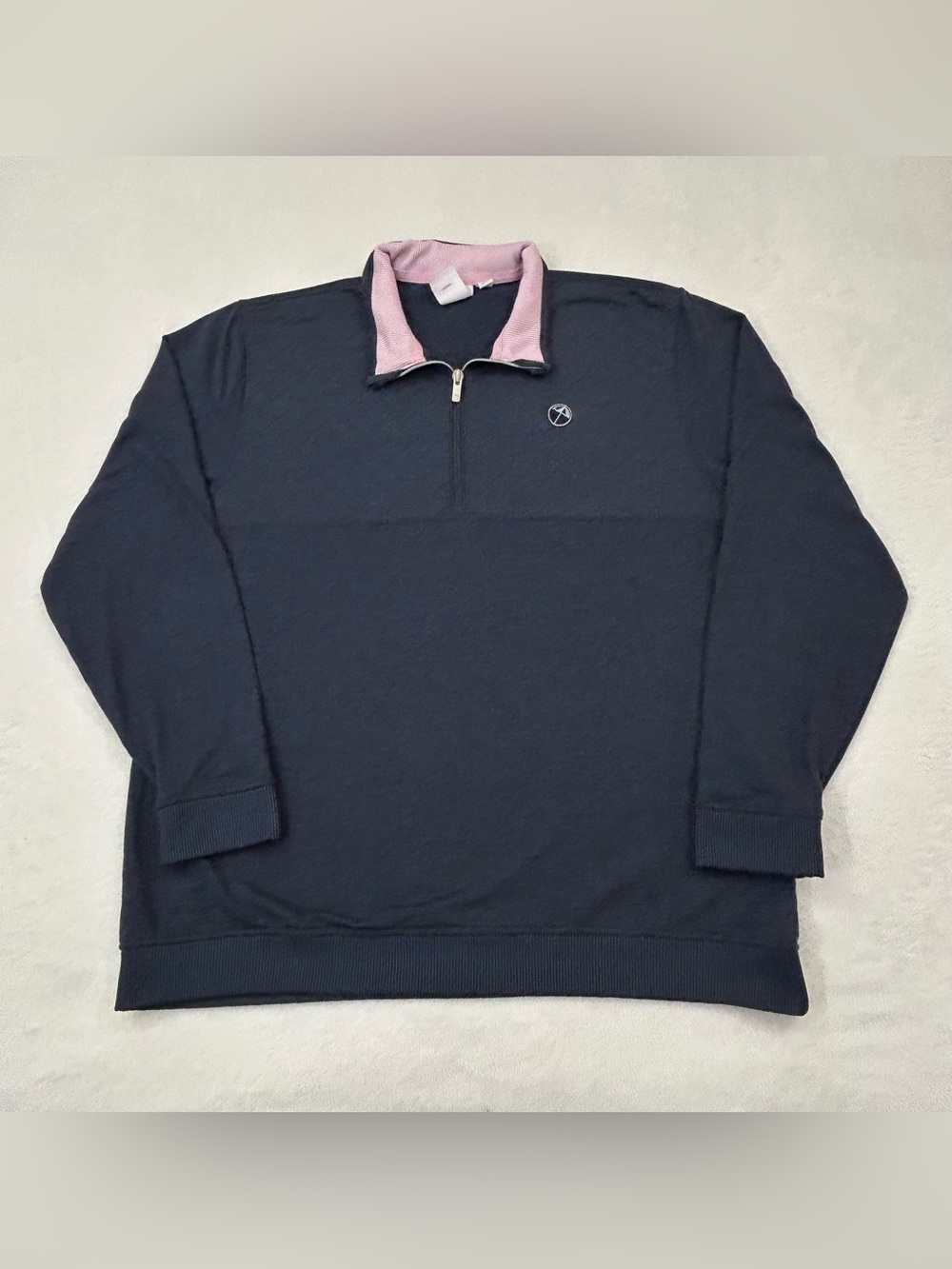 Puma Arnold Palmer Cloudspun Clubhouse 1/4 Zip Golf Tour Sweater Navy Pink Men L